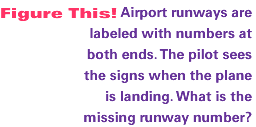 Airport runways are labeled with numbers at both ends. The pilot sees the signs when the plane is landing. What is the missing runway number?