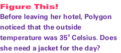 Before leaving her hotel, Polygon noticed that the outside temperature was 35o Celsius. Does she need a jacket for the day?